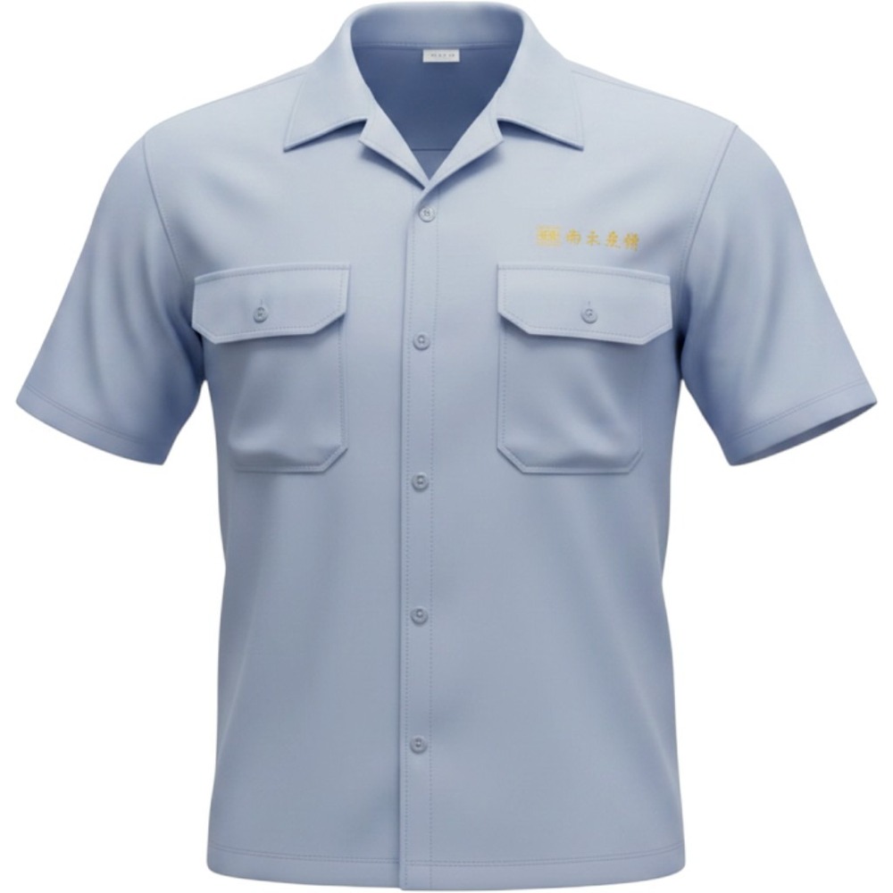 Qota Mens 3XL Blue Short Sleeve Button Up Work Shirt Chinese Embroidery Skater